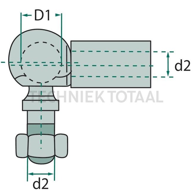 Haaks kogelgewricht - 48571802 M05 L, 9798311011, 50001933, 00001720, 14144150, 27000860 | Ø d2: 5 mm | Ø D: 8 mm | DIN: 71802 | Draad: M5 | Kwaliteitsklasse: verzinkt | Hoogte: 22 mm | c: 10 mm | Draadsoort: linkse draad