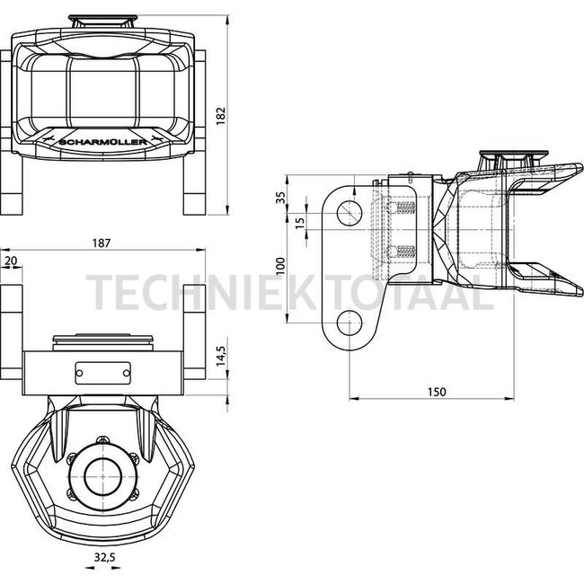 Scharmüller Zugmaul nicht selbsttätige Bolzenkupplung (31mm) - 77705507202A11, H138506060021, 5.5072.02-A11, 05.5072.02-A11 | passend für: Fendt | Serie: Farmer 100 | Kategorie: Zugmäuler | Ausführung: Absteckbar mit Konsole | Farbe: AGCO-Grau | Ausladung: 150 mm | D