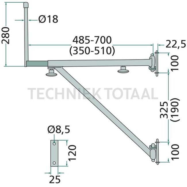 GRANIT Spiegelhalter gelb chromatisiert, rechts und links, Länge = 350-510 mm - 65499058