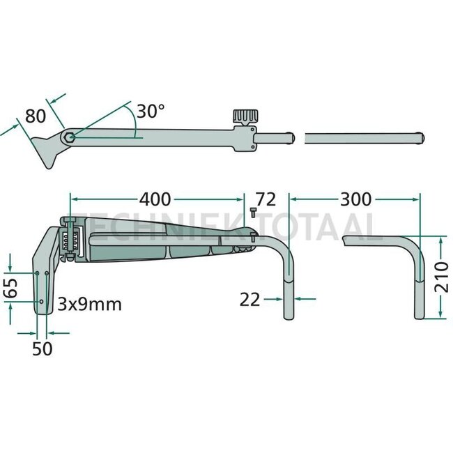 GRANIT HD-telescopische-spiegelhouder links - 65402052, 1530998C2, I1-34-677-082, 376953A1 | Ø: 19 mm | Lengte: 420 mm | Lengte max.: 665 mm | Plaats: links