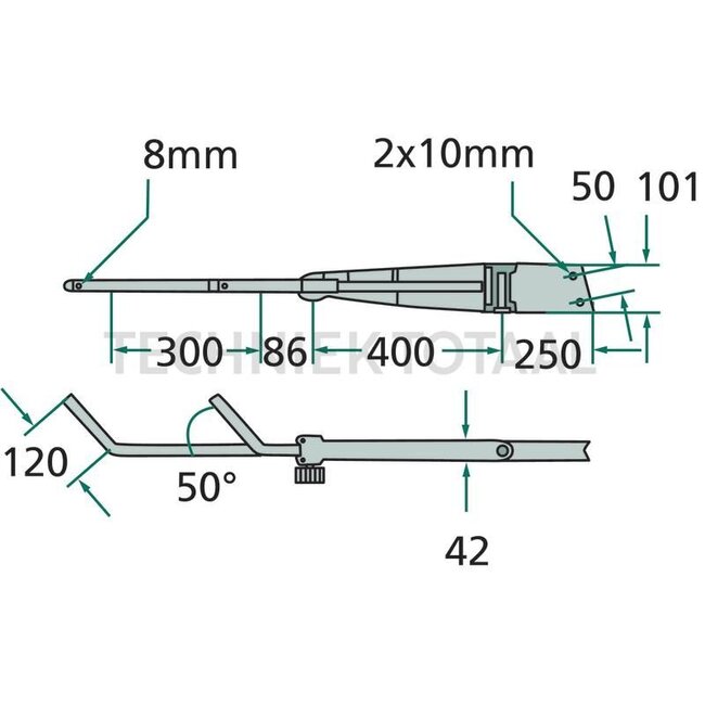 GRANIT Telescopische spiegelhouder rechts - 65417030, 87339174, 82014588 | Ø: 22 mm | Lengte: 650 mm | Lengte max.: 950 mm | Plaats: rechts