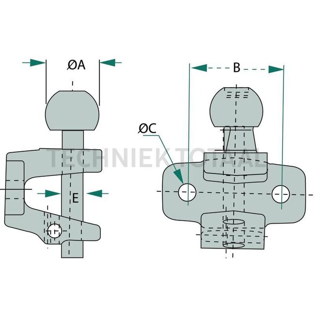 GRANIT Ball hitch No road approval - 20099020, 39886 | A: 50 mm | B: 89 mm | C: 16,5 mm | E: 19 mm | Version: Not approved for road use | For farm use only