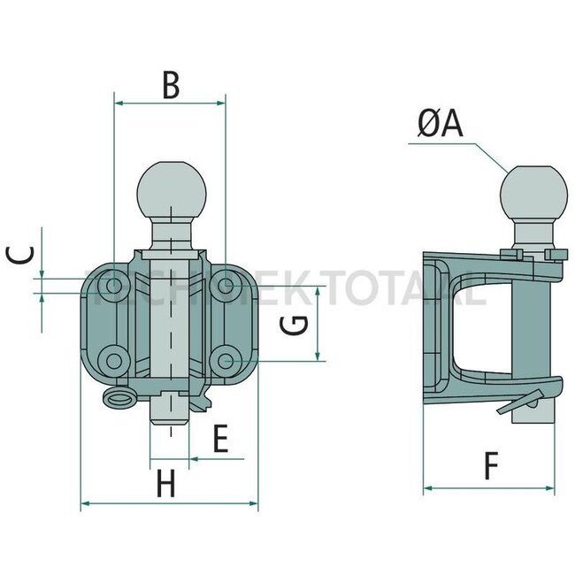 GRANIT Flange ball 4-hole flange - 20099134, 1275084 | A: 50 mm | B: 83 mm | C: 10,5 mm | E: 32 mm | F: 105 mm | G: 56 mm | H: 130 mm | I: 222 mm | Hole: 17,2 mm | Load capacity: 0.12 t | Load capacity: 120 kg | Hole pattern: 83 x 56 mm | Description: with CE ap