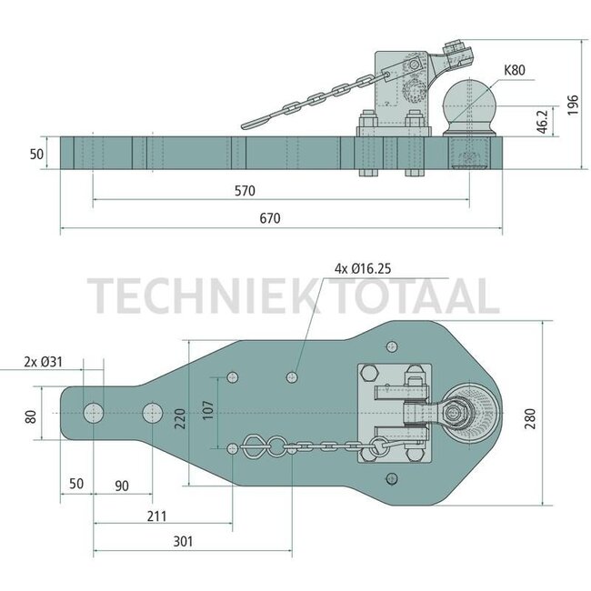 Scharmüller Support plate K80® Valtra T4 series - 777009603640 | suitable for: Valtra | Series: N5-Serie | Category: Support plates | Version: Standard | Thickness: 50 mm | Colour: AGCO grey | Width: 280 mm | D-value: 89,3 kN | Length: 670 mm | Length x width: 670 x
