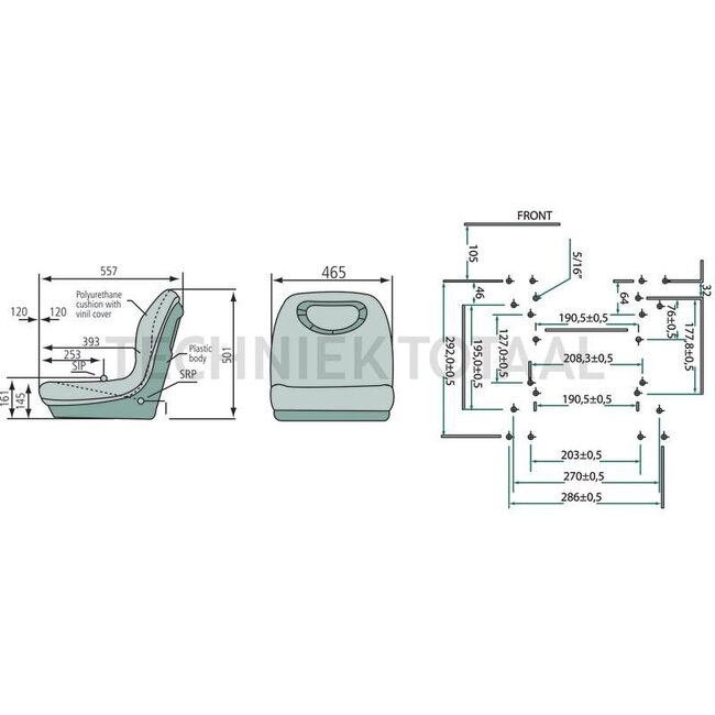 GRANIT Seat PVC - 25270093, VG11696, VGA10177, LAV10029, AM122434, AM138194, TCA13830 | To fit: Castel Garden, Twin Cut, John Deere | Colour: Yellow | Width: 465 mm | Height: 500 mm