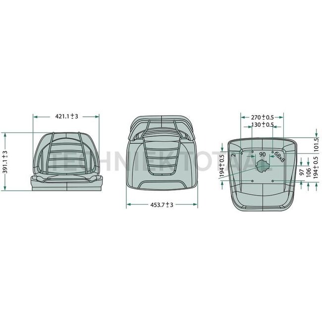 GRANIT Zitting PVC - 25270290 | Passend voor: diverse zitmaaiers | Kleur: zwart | Breedte: 455 mm | Hoogte: 390 mm