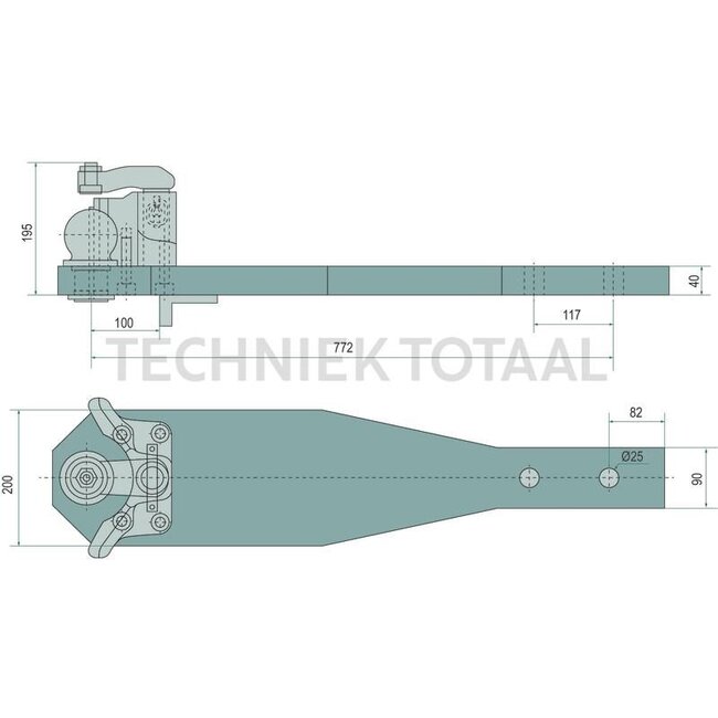 ROCKINGER Draagplaat alleen in combinatie met trekhaakframe RO880R3340 - 787825L3334C, RO825L3334C | Vergrendeling: Kogel 80 | Oplegdruk: 4.500 kg | D-waarde: 97,1 kN | Lengte: 772 mm | Breedte: 200 mm | Dikte: 40 mm | Aantal hartbouten: 2 | Hartbouten-Ø: 27 mm | K