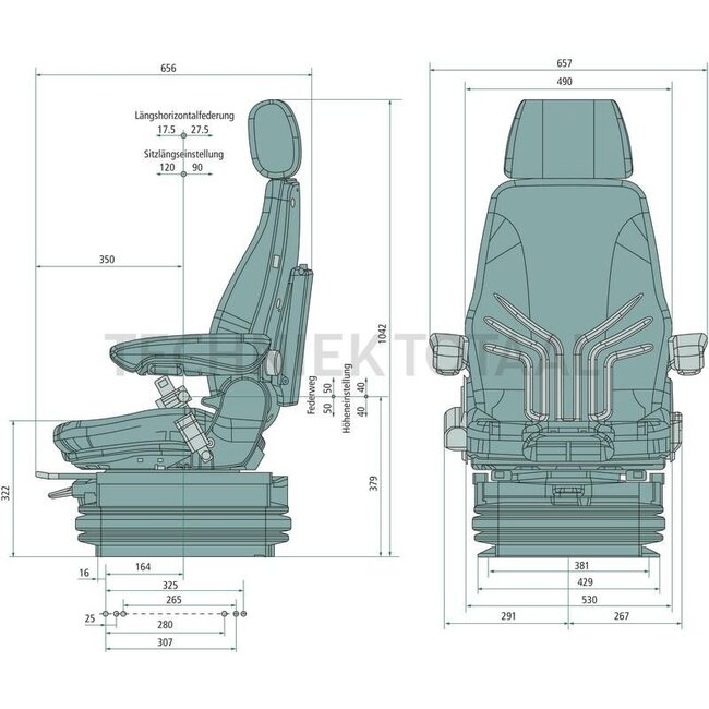GRANIT Seat Actimo MSG97AL/732 - 2401169023, 1169023 | Seat type: MSG97AL/732 | Suspension: Air suspension | Upholstery type: Fabric | Track gauge: 381 mm | Seat width: 530 mm | Restraint system: Yes | On-board voltage: 24 V | Length: 656 mm | Height: 1042 mm |