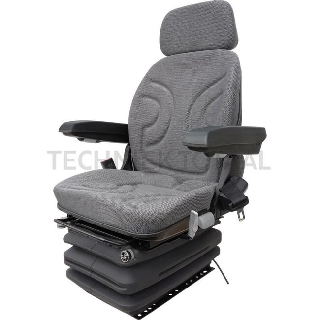 GRANIT Sitz - 240920019, STPLUSTV6GCLOTH | Technische Daten: • Luftgefedert mit 12 Volt Kompressor, • Kopfstütze, • Armlehnen klappbar, • Längsverstellung 250 mm, • Federweg 100 mm, • Gewichtseinstellung 50-130 kg, • Stoßdämpfer für vertikale Federung, • Längsho