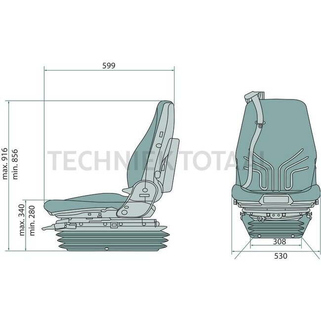 GRAMMER Zitting Actimo MSG95AL/732 - 2401249955, 1249955 | Ophanging: luchtgeveerd | Bekledingstype: stof | Zittingcontactschakelaar: optioneel | Spoormaat: 260 mm | Zittingbreedte: 520 mm | Gordelsysteem: ja | Boordspanning: 24 V | Stoelverwarming: ja | Lengte: