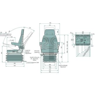 GRANIT Trekkerstoel luchtgeveerd stof 12 V, zitbreedte 480 mm, met schakelaar