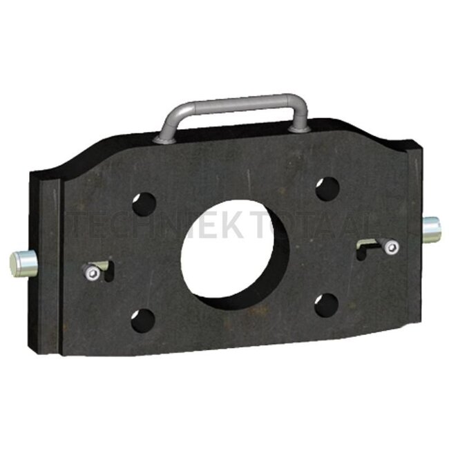 Walterscheid Adapterplatte - 770KUP389-5, 8004970 | Schienenbreite: 390 mm | Führungsbreite: 32 mm | Rastbolzen Ø: 25 mm | Stützlast: 2800 kg | D-Wert: 89,3 kN | Zentralbohrung: 95 mm | Lochbild: 160 x 100 mm | Bohrung: M21 mm | Farbe: Schwarz | Beschreibung: Die Kupp