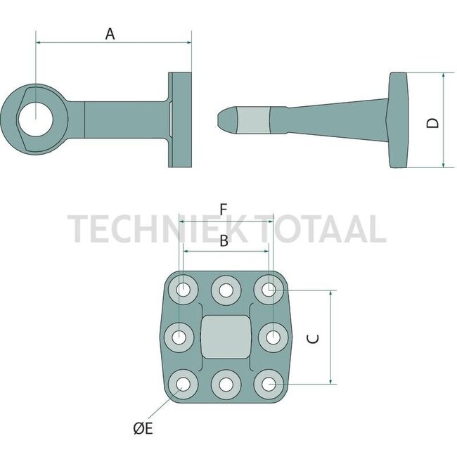 Walterscheid Zugöse - 770ZO74053-50D1, 8000537 | Ausführung: Flansch | D-Wert: 190 kN | Lochbild: 110 x 100 mm | Zugösen-Ø: 50 mm | Stützlast: 2500 kg | Farbe: Schwarz | Verriegelung: Normzugöse | A: 250 mm | Anzahl Löcher: 8 | B: 100 mm | Beschreibung: Die Zugöse ent