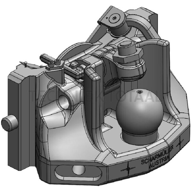 Scharmüller K80® ball insert - 77705633070A02 | Rail width: 330 mm | Detent pin Ø: 25 mm | Guide width: 32 mm | Load capacity: 4000 kg | D-value: 120,2 kN | Plate height: 170 mm | Colour: Black | Overhang: 135 mm | Description: Height adjustable with handle | Lock: K