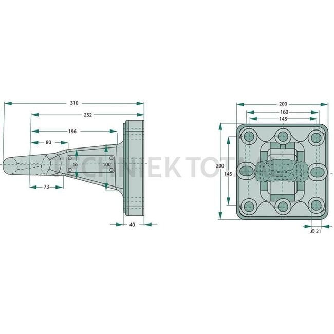 Scharmüller Drawbar eye - 77700654410, 0.654.41.0-A02, 00.654.41.0-A02 | Version: Pick-up hitch | D-value: 102,4 kN | Hole pattern: 145 x 145 mm | Towing eye Ø: 50 mm | Load capacity: 3000 kg | Colour: Black | Lock: Ring, rigid | No. of holes: 8 | Overhang: 252 mm |