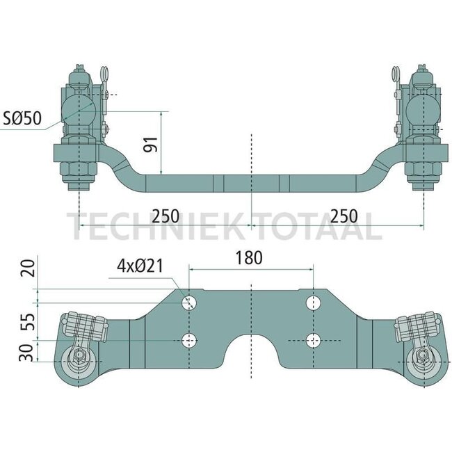 Sauermann Zwangslenkung beide Seiten Kugel-Ø 50 mm, 180 x 55 mm | D0.021.7957.4