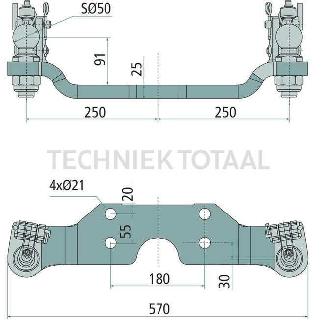 Sauermann Forced steering Both sides - 711756912, C90337908 | Assembly notes: Both ends | Hole Ø: 21 mm | Colour: Black | Hole pattern: 180 x 55 mm | Ball Ø: 50 mm