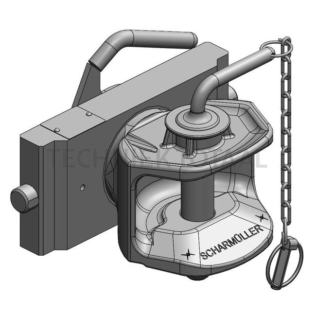 Scharmüller Pin coupling Rail width 255 mm - Detent pin Ø 25 mm - Guide width 32 mm - Connecting pin 31 mm - Load capacity 2000 kg - Black