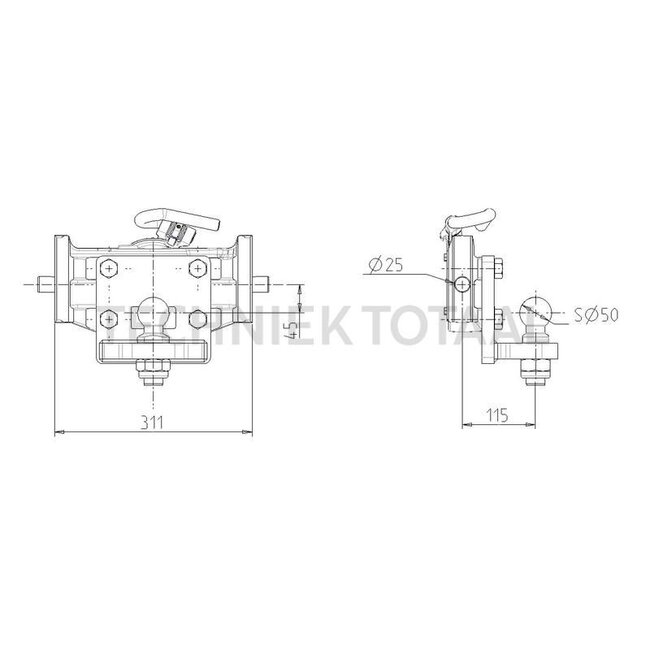 Sauermann Drawbar ball 50 rail 312 mm, pin Ø 22 mm, 350 kg, gray | D02941728