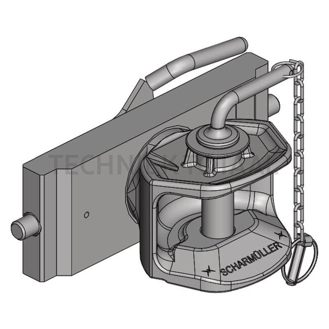 Scharmüller Inner part - 77707314501, 3.3145.01-A02, 03.3145.01-A02 | Rail width: 314 mm | Detent pin Ø: 20 mm | Guide width: 30 mm | Connecting pin: 31 mm | Load capacity: 2000 kg | D-value: 92 kN | Colour: Black | Description: Height adjustable with handle | Drawba