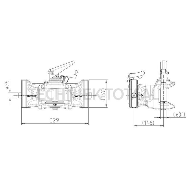 Sauermann Sauermann inner part - 711145010, D0.017.8609.320, AL160393, AL222036 | Rail width: 330 mm | Detent pin Ø: 25 mm | Guide width: 32 mm | Connecting pin: 32 mm | Load capacity: 2500 kg | D-value: 97,1 kN | Colour: Black | Version: Sliding bolt | Lock: manua