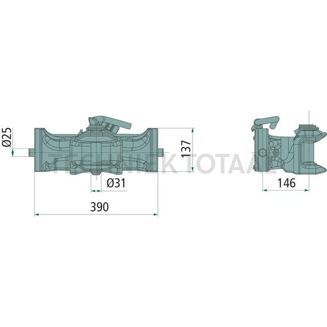 Sauermann Inner part - 711145011, D0.017.9622.3 | Rail width: 390 mm | Detent pin Ø: 25 mm | Guide width: 32 mm | Connecting pin: 31 mm | Load capacity: 2500 kg | D-value: 120,9 kN | Colour: Black | Version: Sliding bolt | Lock: manual | Additional information: Wit