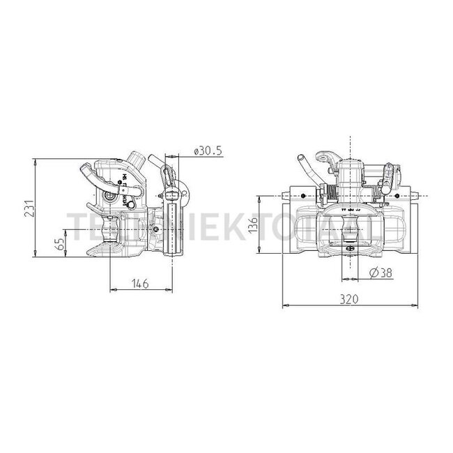 Sauermann Drawbar reinforced 38 mm, 320 / 30 / 20 mm, 2000 kg, 97,1 kN - 82039560, C82039560