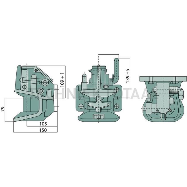 ROCKINGER Aanhangerkoppeling - 787244A35002, RO244A35002 | Gatenpatroon: 120 x 55 mm | Borings-Ø: 15 mm | Oplegdruk: 250 kg | Koppelingspen: 25 mm | D-waarde: 42 kN | Kleur: zwart | Uitvoering: Handhendel, rechts, omhoog