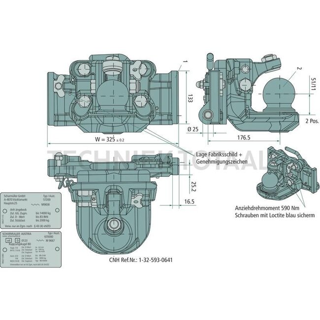 Scharmüller Anhängebock K80 manuell, rail 325 mm, Bolzen Ø 25 mm, 2000 kg, schwarz | 5.6325.33-A02, 05.6325.33-A02
