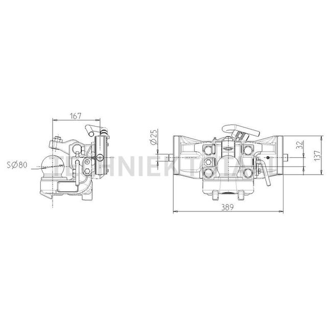 Sauermann Drawbar ball 80 sliding bolt, rail 390 mm, pin Ø 25 mm, 3000 kg, black | D0.017.8879.310