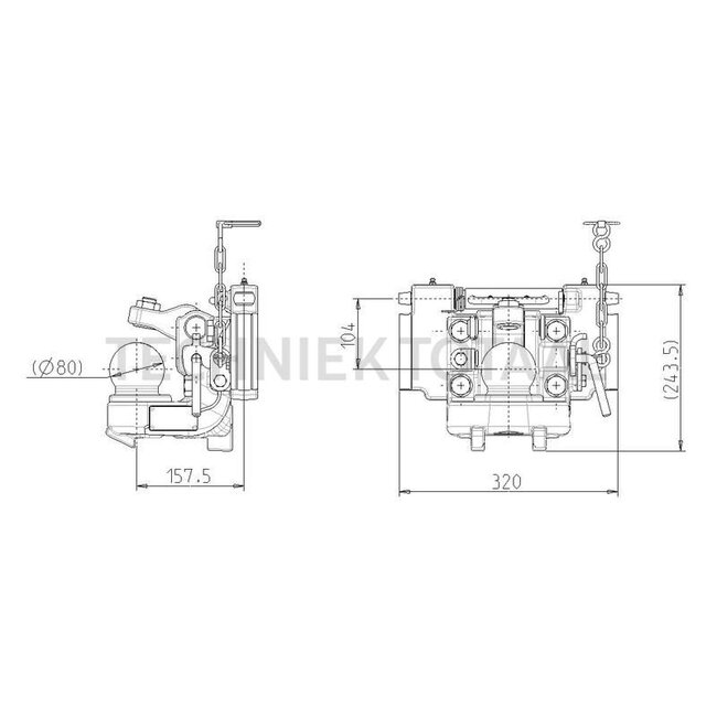 Sauermann Trekhaak Sauermann - 11255688, C47983337 | Railbreedte: 320 mm | Vergrendelpen Ø: 30,5 mm | Geleidebreedte: 19 mm | Oplegdruk: 3000 kg | Kleur: zwart | D-waarde: 92 kN | Uitvoering: Draaibout | Vergrendeling: kogel 80