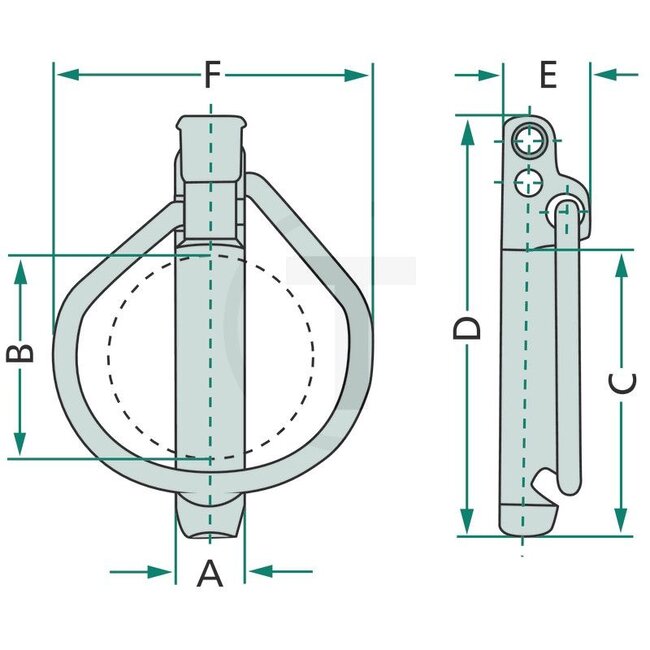 GRANIT Linch pin set - 5 pcs. - 20002550000/5 | Version: galvanised | A: 5,5 mm | B: 32 mm | C: 42 mm | D: 63 mm | E: 13,5 mm | F: 49 mm