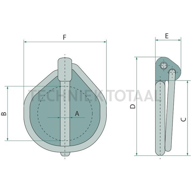 GRANIT Pack of 10 linch pins 8 x 42 - 10 pcs. - 20003752000/10, 3752000, 03752000 | A: 7,5 mm | B: 32 mm | C: 44 mm | D: 59 mm | E: 15 mm | F: 49 mm | Version: galvanised