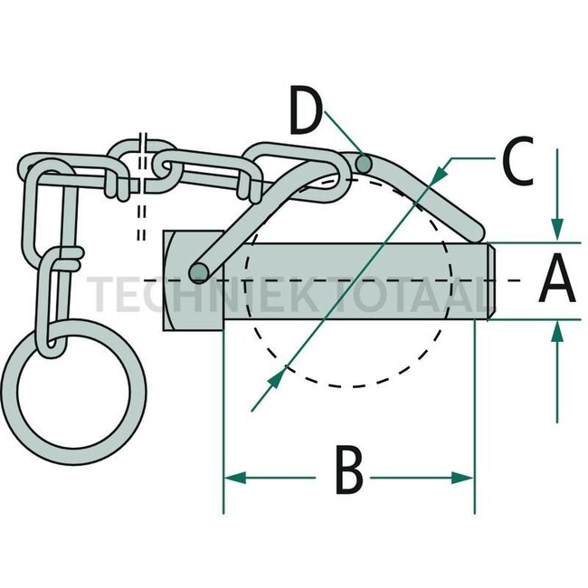 GRANIT Linch pin for tube - 20099116 | Version: galvanised | A: 12 mm | B: 48 mm | C: 44 mm | D: 4 mm