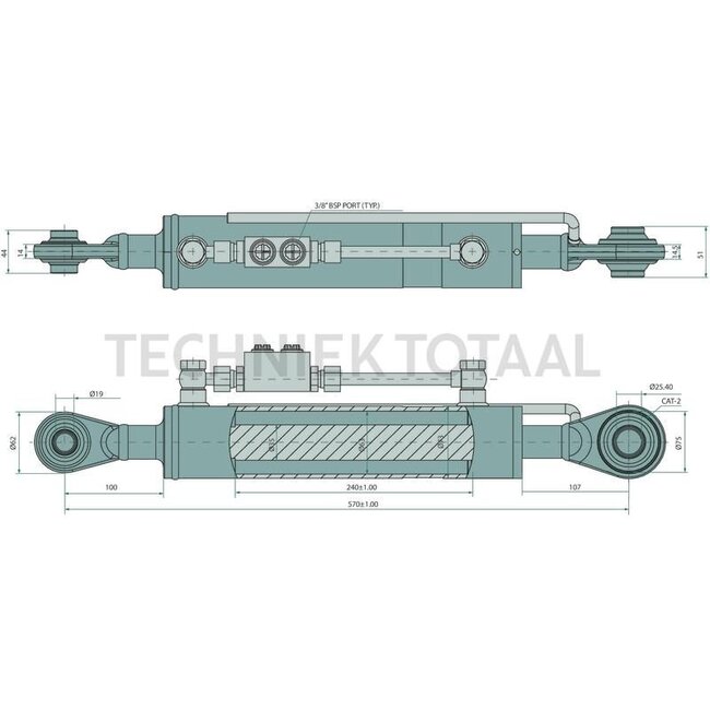 GRANIT Hydraulische topstang Eco-Line Cat. 2/1 - 570 / 570 mm