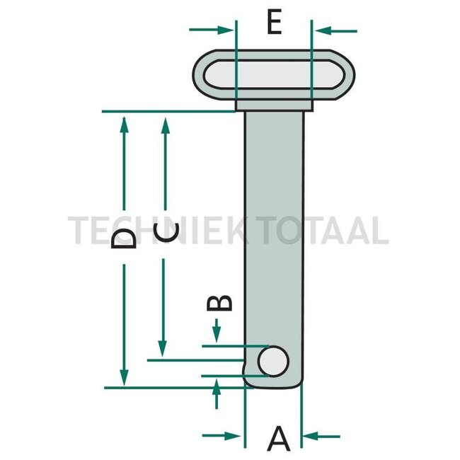 GRANIT Pin Cat. 2 - 20012847 | Version: Without chain | Category: 2 | A: 25 mm | B: 12 mm | C: 105 mm | D: 120 mm | E: 32 mm