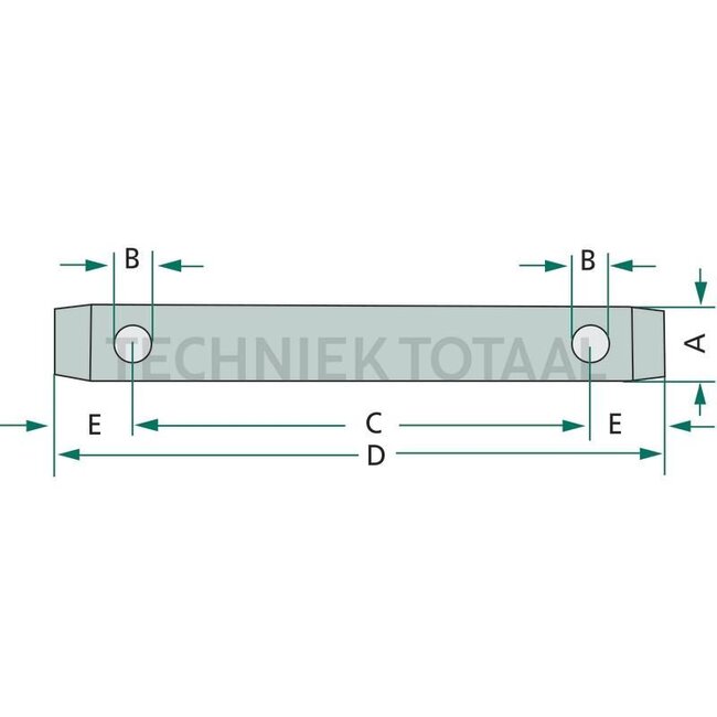 GRANIT Pin Cat. 1 - 200129308 | Version: Drilled on both sides - single, without chain | Category: 1 | A: 19 mm | B: 12 mm | C: 210 mm | D: 254 mm | E: 22 mm