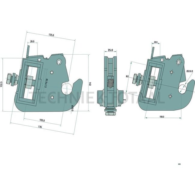 GRANIT Quick connector size 2 - 71806055, G205870120021, G205870120020, 044011100000, 0044011100000 | Category: 2 | A: 30 mm | B: 37 mm | C: 135 mm | D: 100 mm | E: 176 mm | F: 87 mm