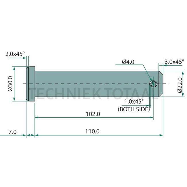 GRANIT Unterlenkerbolzen - 20000208, 213479, 8V16S0600, 6020000208 | Ausführung: universal, ohne Kette | Kategorie: 1 | A: 22 mm | B: 4 mm | C: 102 mm | D: 117 mm