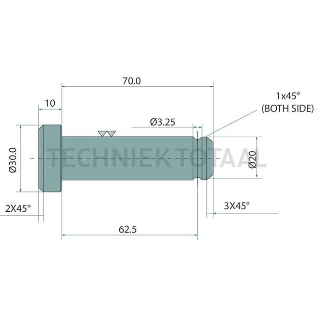 GRANIT Bolzen - 20000202, 211506, 8V16L1500, 6020000202 | Version: Drilled on one side, without chain | Category: Special version | A: 20 mm | B: 3,25 mm | C: 62,5 mm | D: 80 mm | E: 30 mm
