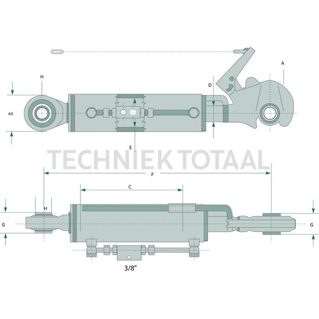 GRANIT Hydraulischer Oberlenker Speerblock seitlich - 11984751 | Oberlenkertyp: hydraulisch | Bauart: Fanghaken / Kugelgelenk | A Kat.: 2 / 25,4 | B Kat.: 22,25 | F: 570 / 790 mm | Hub: 220 mm | Kolbenstangen-Ø D: 35 mm | Zylinder-Ø innen E: 70 mm | G: 51 mm | H