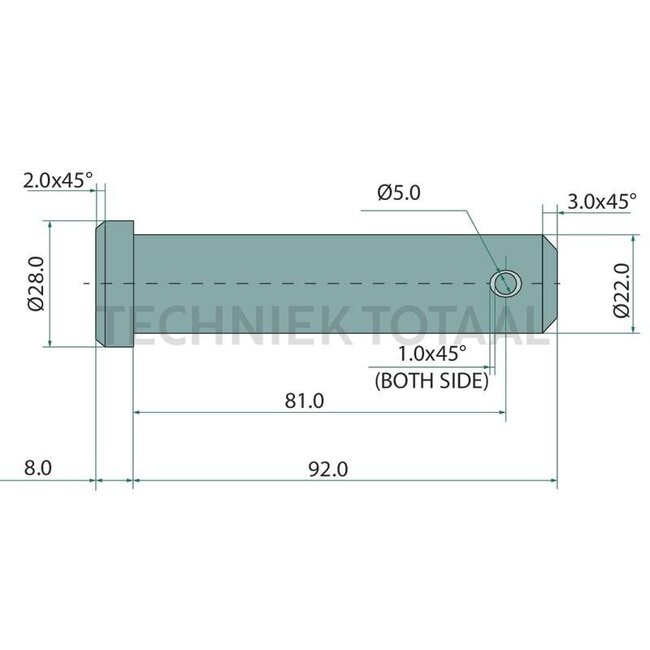 GRANIT Bolzen - 20000206, 213477, 6020000206, 8V16L3500 | Version: Universal, without chain | Category: 1 | A: 22 mm | B: 5 mm | C: 81 mm | D: 100 mm