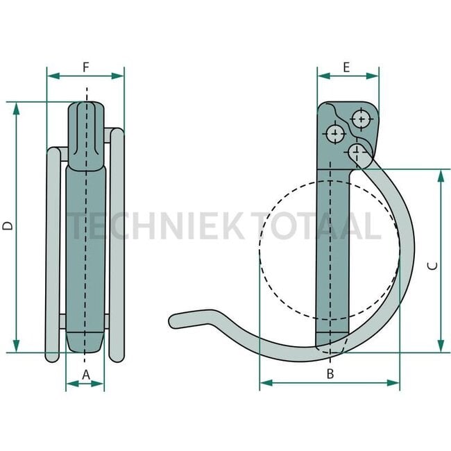 GRANIT Rohrklappstecker 10 x 45 - 5 Stück - 20006952500/5 | A: 9,5 mm | B: 40 mm | C: 45 mm | D: 62 mm | E: 15 mm | F: 20 mm | Ausführung: verzinkt