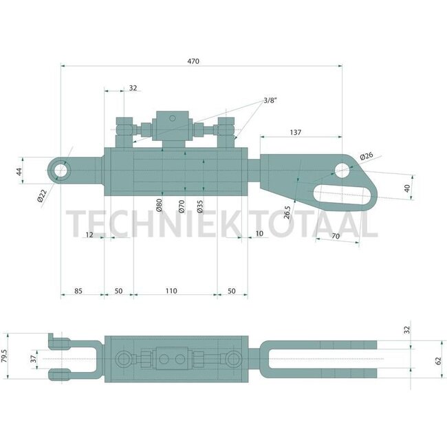 GRANIT Hydraulic lifting strut Check valve with 3/8" thread - 7181717601 | Type: Clevis joint/clevis joint | A: 26 mm | S: 37 mm | B: 22 mm | S1: 32 mm | L: 460 mm | C: 35 mm | D: 70 mm | Stroke: 110 mm | suitable for: New Holland | Length: 460 mm