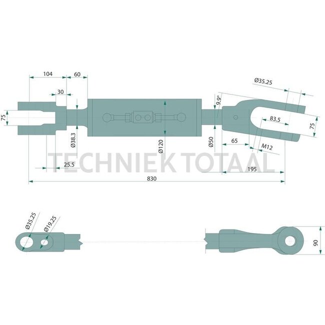 GRANIT Hydraulic lifting strut clevis/clevis, 830 mm, stroke 195 mm | 84281304, 90383375, 433205A2