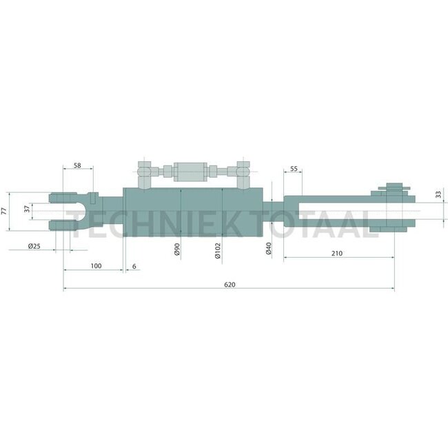 Hydraulic lifting strut clevis/clevis, 620 mm, stroke 188 mm