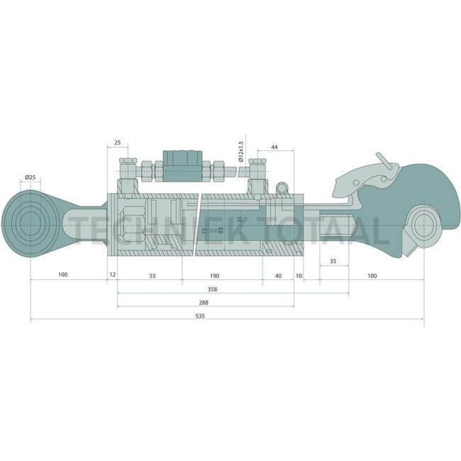 GRANIT Hydraulischer Oberlenker Sperrblock oben - 20012472 | A Kat.: 2 / 25,4 | B Kat.: 2 / 25,4 | F: 535 / 725 mm | Kolbenstangen-Ø D: 35 mm | Zylinder-Ø innen E: 63 mm | Sperrblock: oben | Hubkraft: 5 t | Zugkraft: 4 t | Verstellbar: Nein | Hub: 190 mm | Bauar