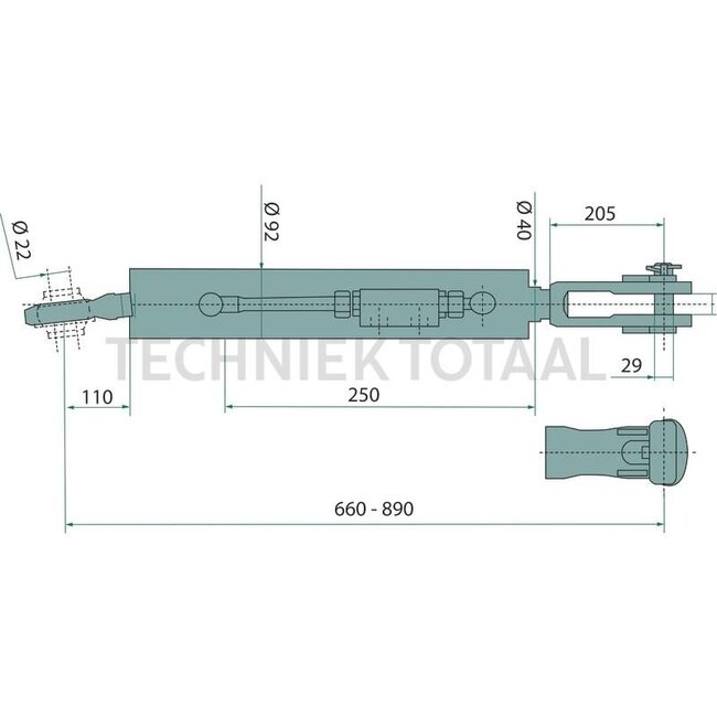 GRANIT Hydraulic lifting strut clevis/ball joint, 640 mm, stroke 250 mm
