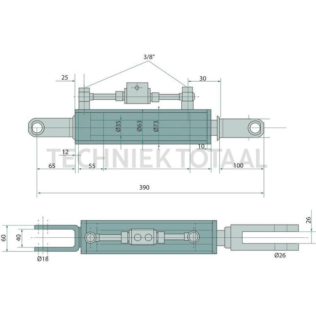 GRANIT Hydraulische Hubstrebe Sperrblock mit 3/8" Gewinde - 71817145 | Bauart: Gabelgelenk / Gabelgelenk | A: 26 mm | S: 40 mm | B: 18 mm | S1: 26 mm | L: 390 mm | C: 35 mm | D: 63 mm | Hub: 130 mm | passend für: New Holland | Länge: 390 mm