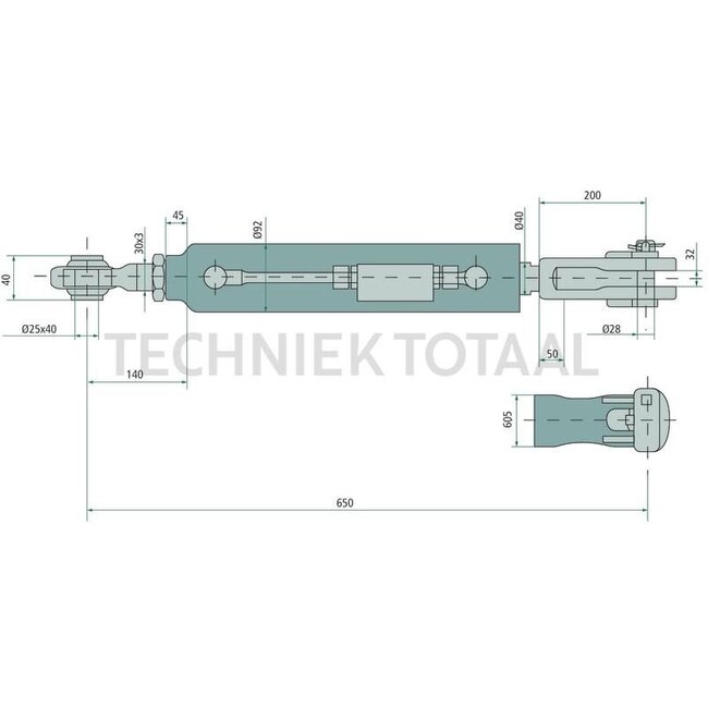 GRANIT Hydraulische hefstang Hydraulik Hubarm - 71818023 | Bouwwijze: Gabelgelenk / Kugelgelenk | B: 40 x 25 mm | L: 650 mm | C: 40 mm | D: 80 mm | Slag: 143 mm | Passend voor: New Holland | Lengte: 650 mm
